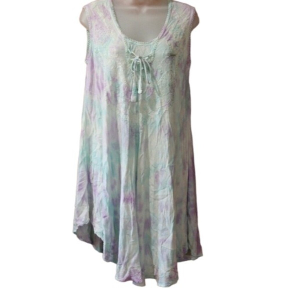 India Boutique Pastel Floral Embroidered Tie Dye Summer Sun Dress Free Size